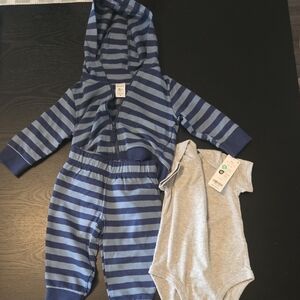 Carter's Blue Striped Hoodie Set with Gray Bodysuit